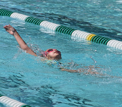 Picture of a swimmer doing backstroke, leading to the Testimonials page of this website